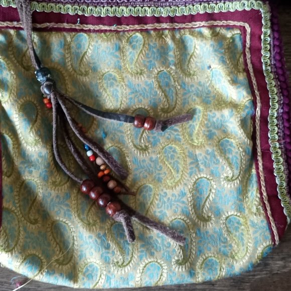 American Eagle Outfitters Handcrafted Bag Beaded Tassels Canvas Strap Zip Close - Picture 5 of 5